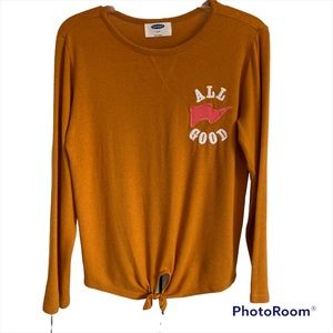 Girls Old navy XL(14) long sleeve faux front tie with pink flag/ mustard/gold